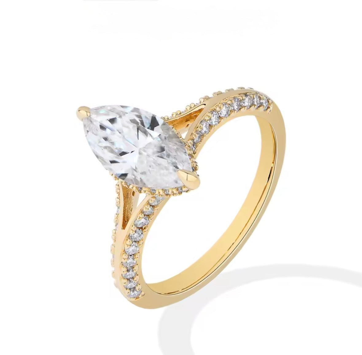 Luksusowy Pierścionek z Moissanitem 2CT Szlif Markiza Moissanite Marquise Royal