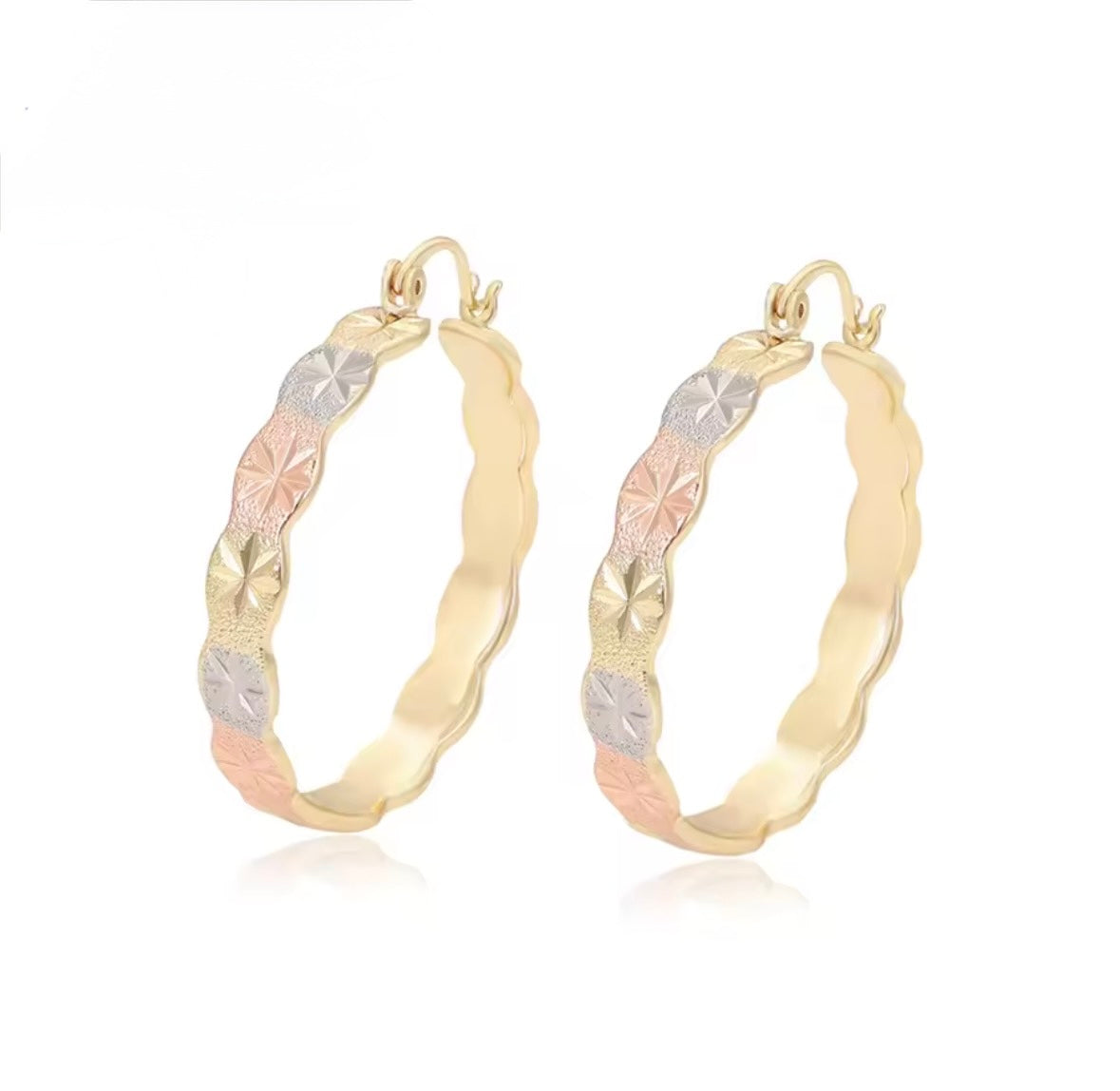 Pozłacane Kolczyki Prostokątne z Cyrkoniami Geometric Rectangular Hoop