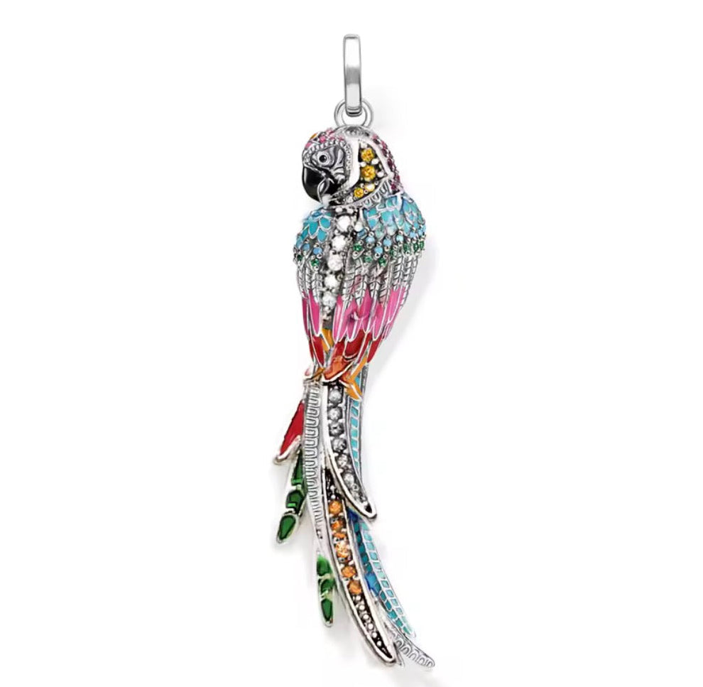 Srebrny Wiszący Charms Papuga w Locie z Cyrkoniami Exotic Flight Parrot