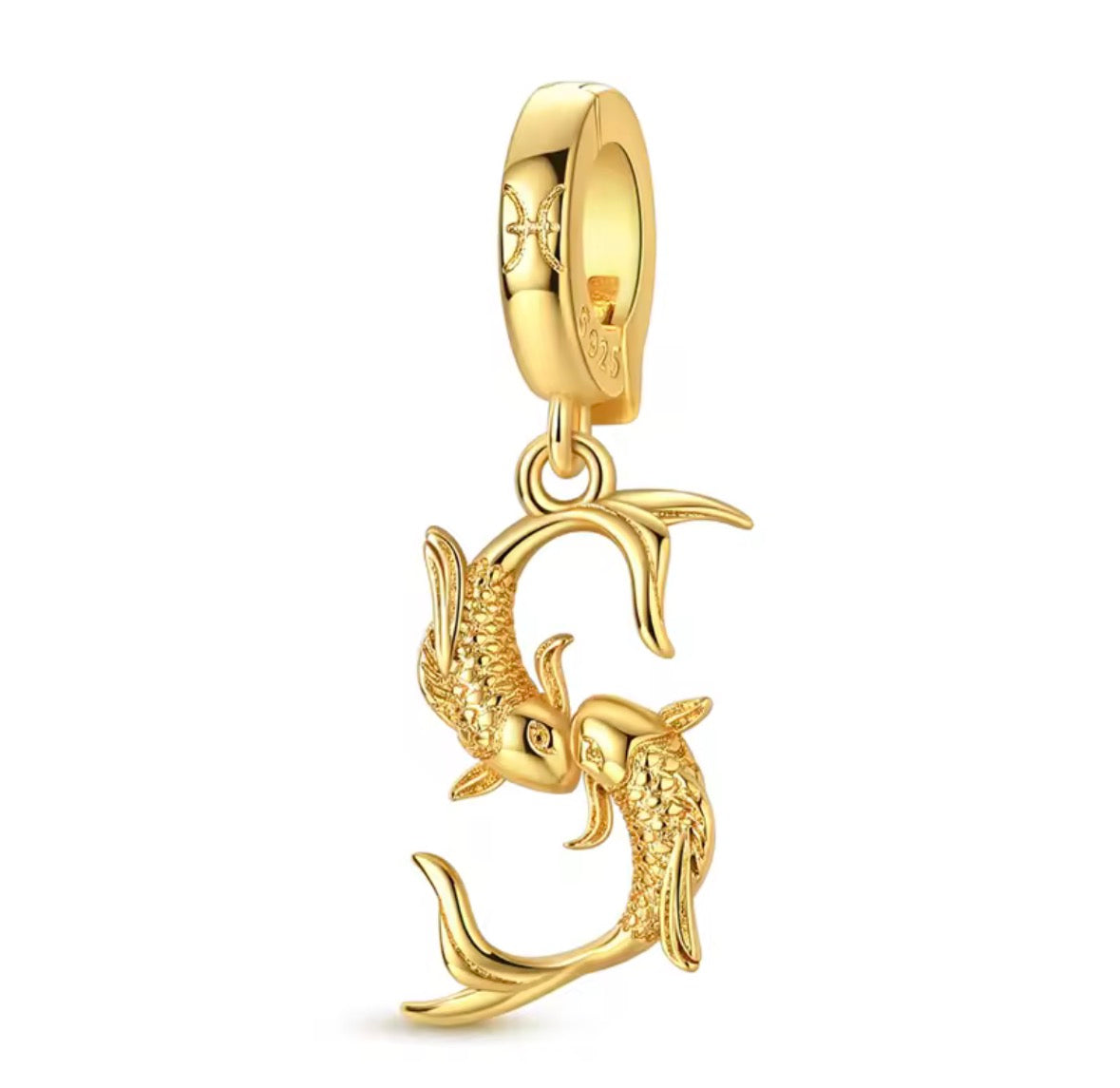 Złoty Charms Ryby Koi Znak Zodiaku Pisces