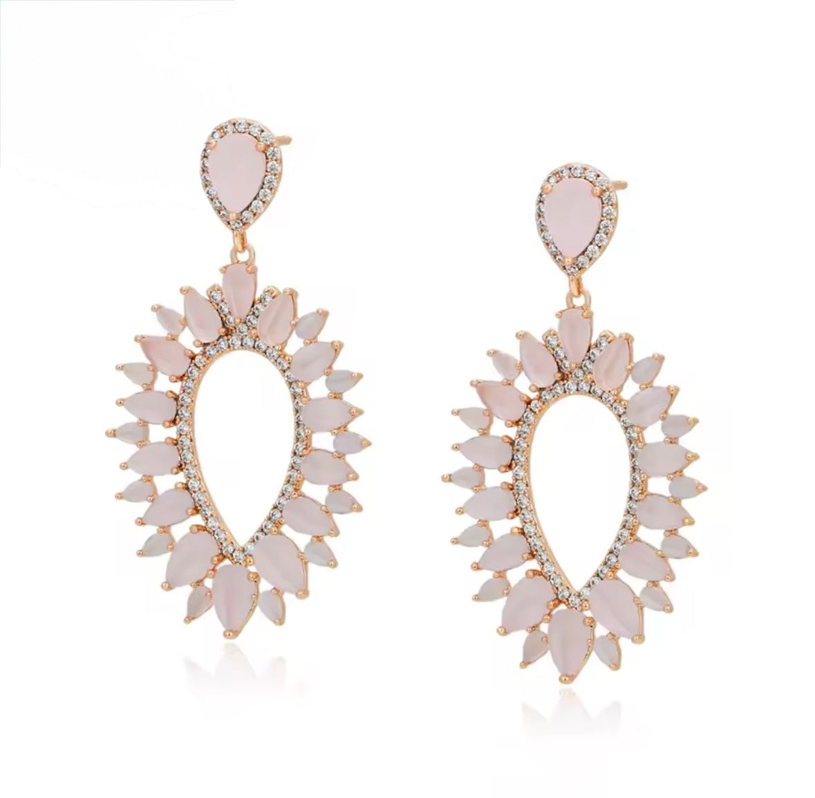 Kolczyki Wieczorowe Wiszące Rose Quartz Chandelier Glamour