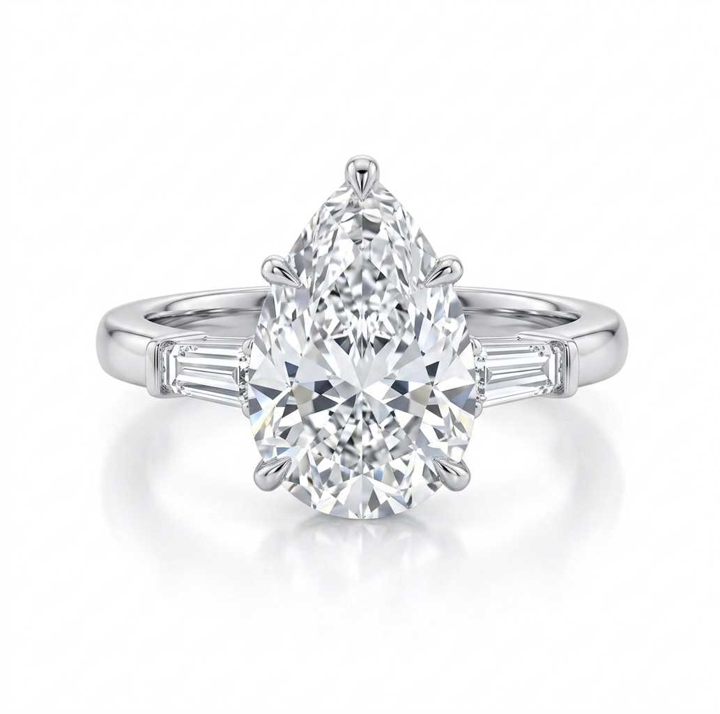 Srebrny  Pierścionek z Diamentem w Szlifie Gruszki Royal Pear 14K